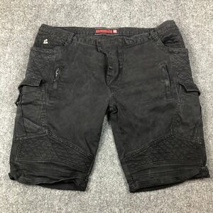 Grindhouse Mens Biker Cargo Shorts Black Quilted Moto Denim Size 40